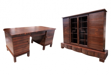 ART DECO komplet gabinetowy z 1930 roku, heban makassar